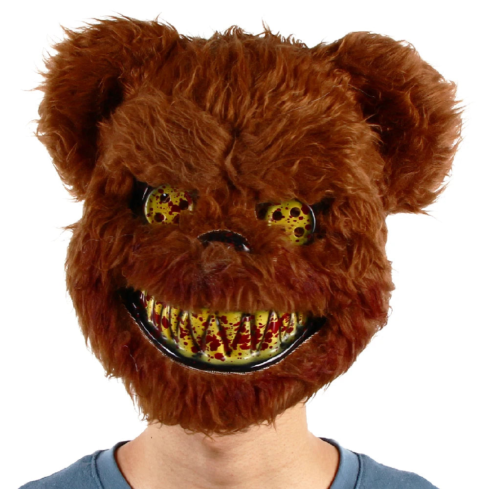 Scary Furry Teddy Bear Killer Mask Halloween Horror Makeup Party Dress up Mischief Escape Room Cosplay Props