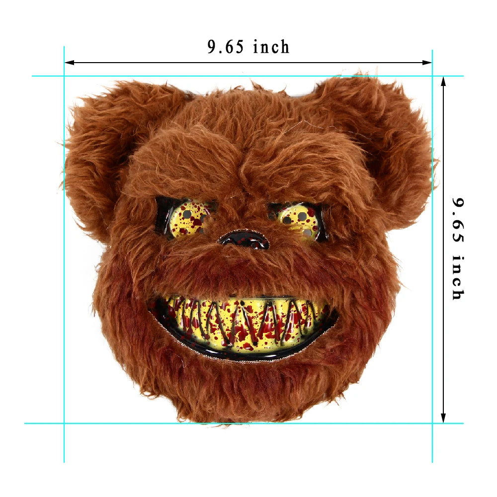 Scary Furry Teddy Bear Killer Mask Halloween Horror Makeup Party Dress up Mischief Escape Room Cosplay Props