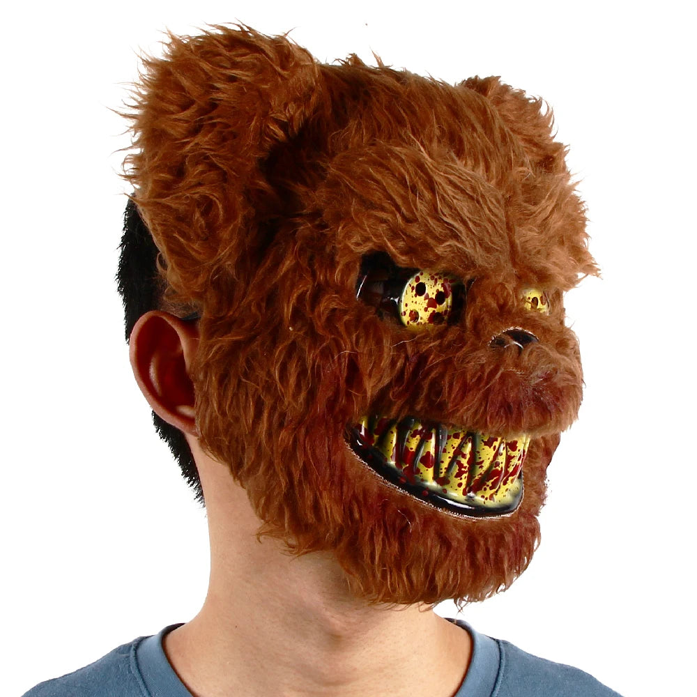 Scary Furry Teddy Bear Killer Mask Halloween Horror Makeup Party Dress up Mischief Escape Room Cosplay Props