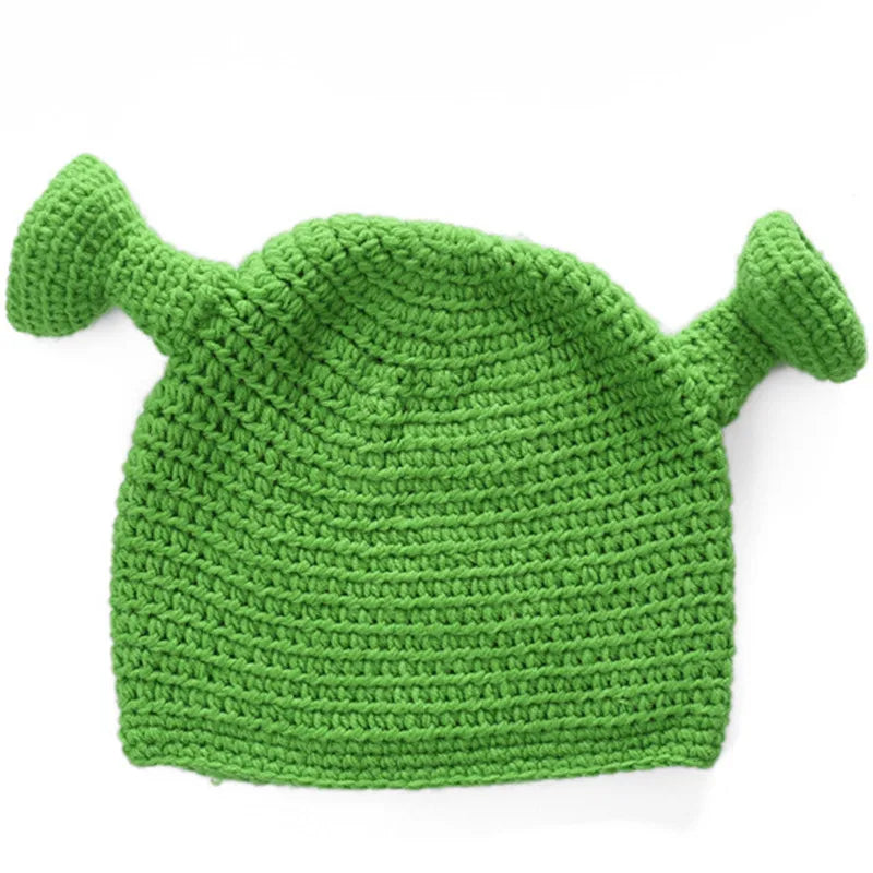 2022 New Monster Shrek Hat Wool Winter Knitted Hats Green Party Funny Beanie Skullies Cap for Women Men Pure Handmade