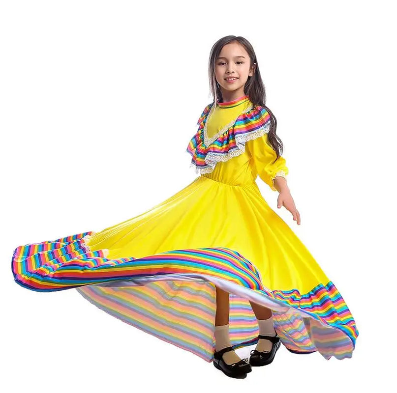 High Quality Little Girls Mexican Dress Birthday Party Halloween Costume Kids Child Mexico Flamenco Dance Skirt