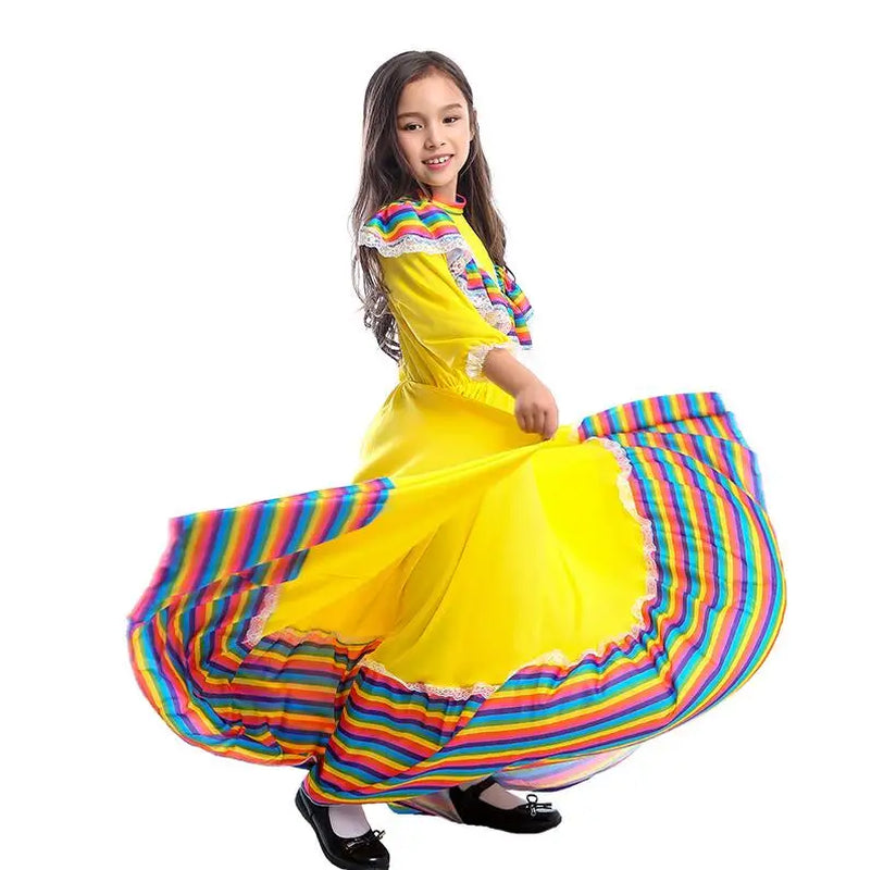 High Quality Little Girls Mexican Dress Birthday Party Halloween Costume Kids Child Mexico Flamenco Dance Skirt