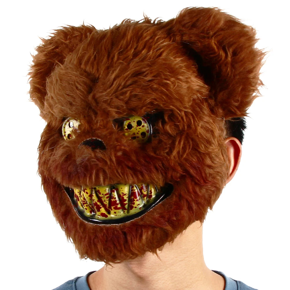 Scary Furry Teddy Bear Killer Mask Halloween Horror Makeup Party Dress up Mischief Escape Room Cosplay Props