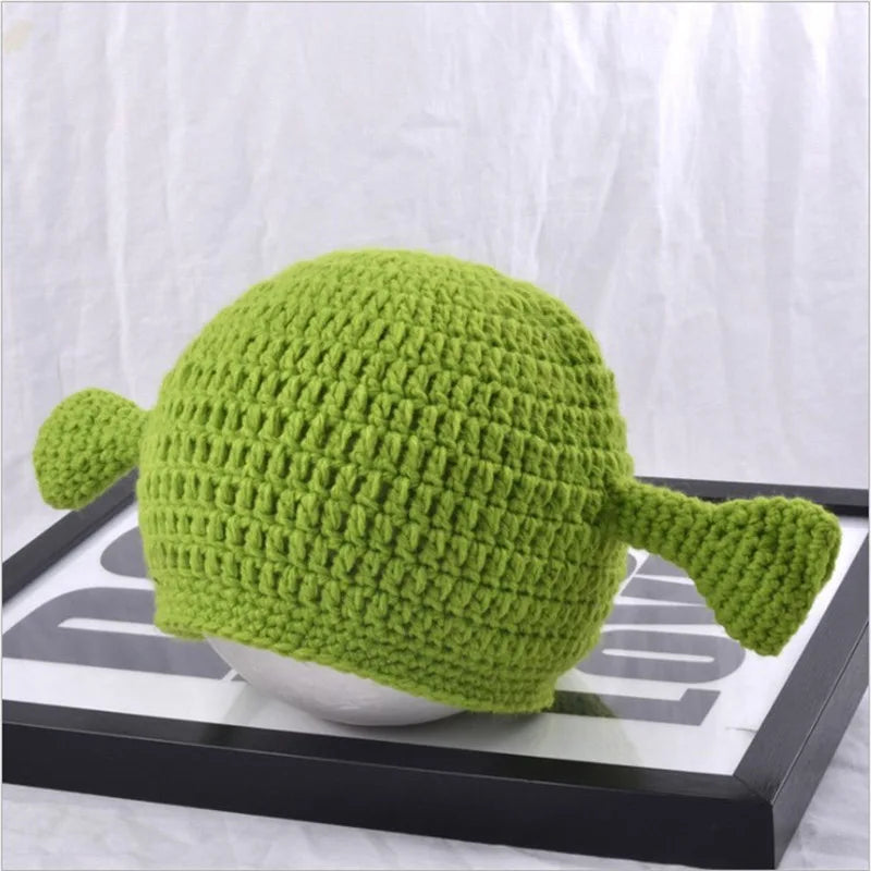 2022 New Monster Shrek Hat Wool Winter Knitted Hats Green Party Funny Beanie Skullies Cap for Women Men Pure Handmade