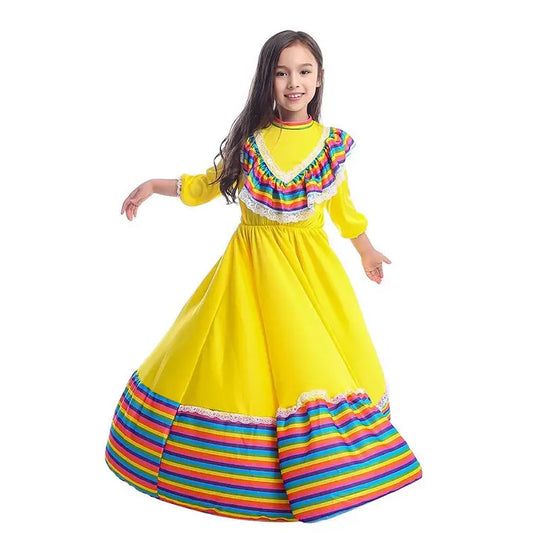 High Quality Little Girls Mexican Dress Birthday Party Halloween Costume Kids Child Mexico Flamenco Dance Skirt