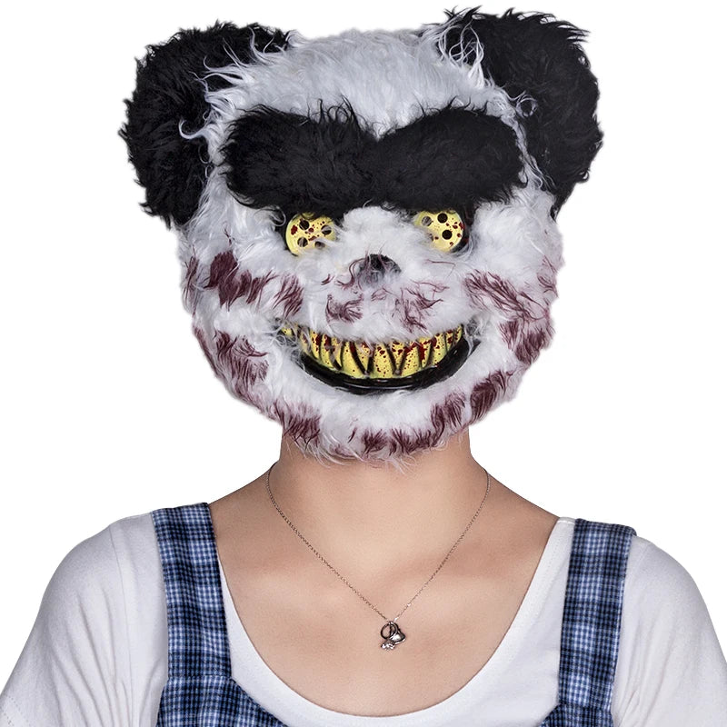 Scary Furry Teddy Bear Killer Mask Halloween Horror Makeup Party Dress up Mischief Escape Room Cosplay Props