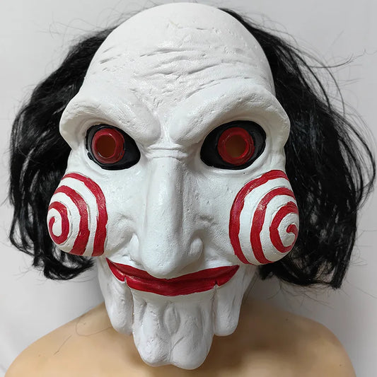 Halloween Mask Scary Chainsaw Massacre Jigsaw Saw Mask Halloween Costume Party Props and Decorations, Cosplay Mask with Wig Hair